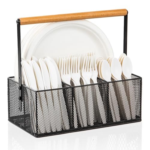 NACIMAX Paper Plate Organizer with Handle, Silverware Caddy