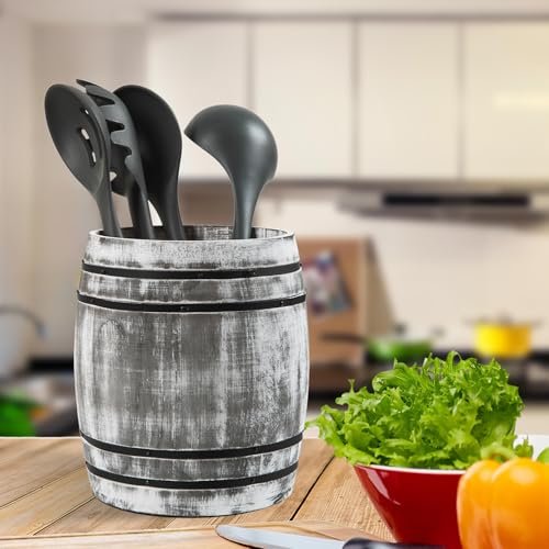 ExoLiry Rustic Dark Stone Gray Wood Utensil Crock