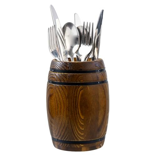 MyGift Rustic Burnt Wood Wine Barrel Design Kitchen Utensil...