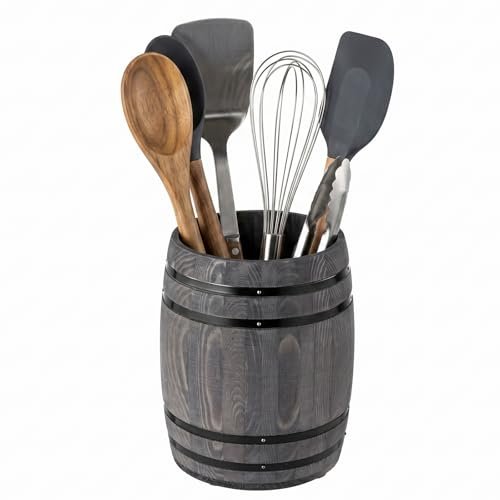 MyGift Wine Barrel Design Kitchen Utensil Crock, Vintage...