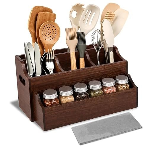 DIOLOVE Wooden Kitchen Utensil Holder for Countertop,...