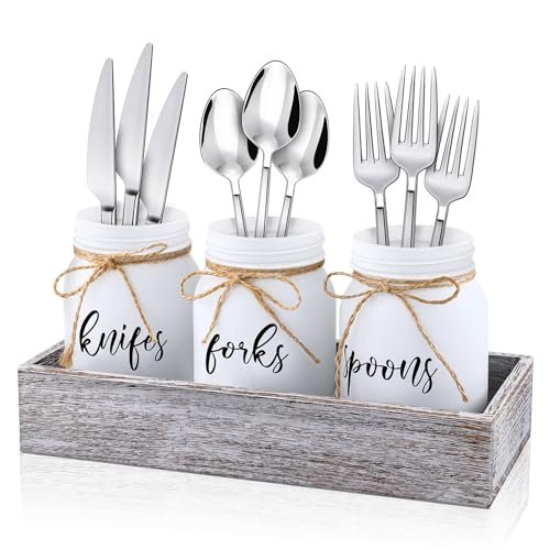 Tiangrid 4 Pcs Silverware Utensil Holder Mason Jar Kitchen...