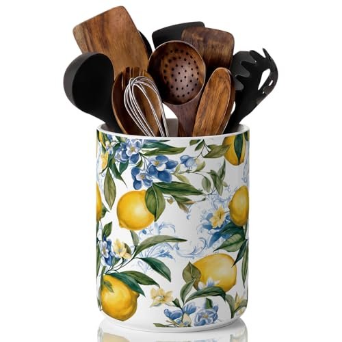 Suclain Lemon Ceramic Utensil Holder 6.3 Inch Kitchen...