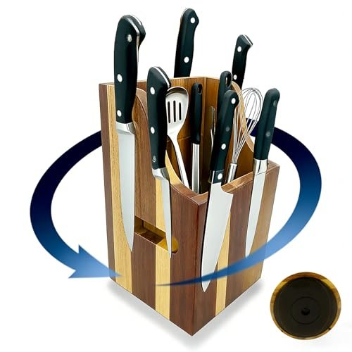 360° Rotating Magnetic Wooden Knife Block for Knives &...