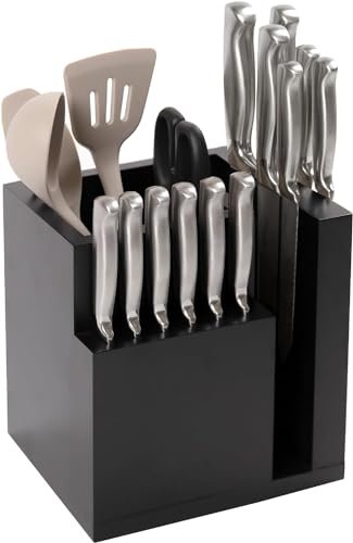 KitchenEdge Bamboo Magnetic Knife Block and Cooking Utensil...