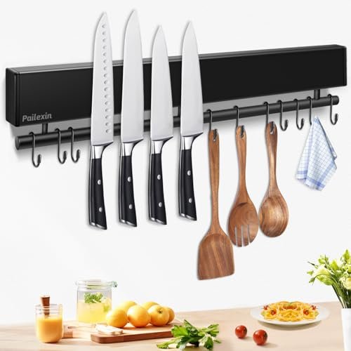 Pailexin 17 inch magnetic knife holder with 10 hooks