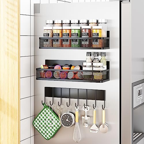 Aufworld Magnetic Spice Rack for Refrigerator, 3 Adjustable...