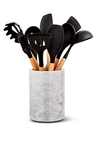 Homeries Marble Utensil Holder Set - Utensils Included