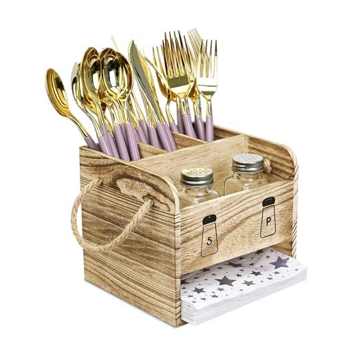 Ikee Design Wooden Utensil Caddy Flatware Holder with...