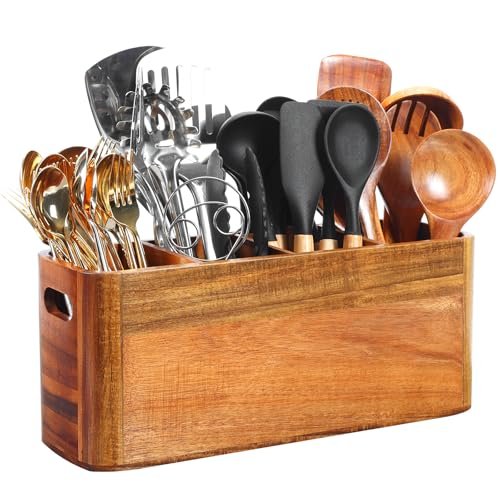 Kitchen Utensil Holder for Counter or Countertop, Acacia...