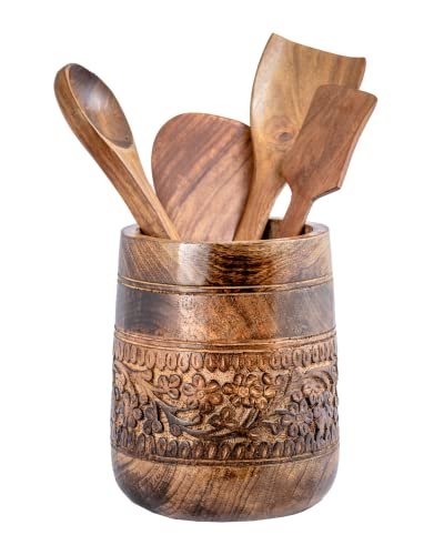 Mie Creations Rustic 7'' Large Utensil Crock Wooden...