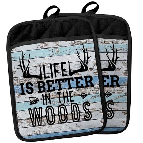 Hunting Cabin Gifts Pot Holders with Pockets, Moose Heat...