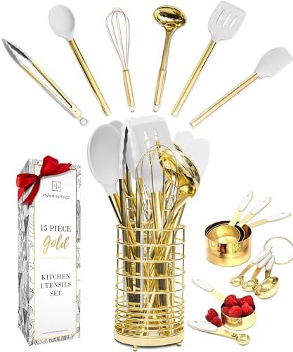 Styled Settings White and Gold Kitchen Utensils 15-Pc...
