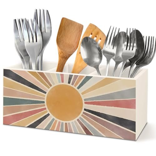Cquwb Boho Sun Kitchen Utensil Holder, Mid Century Modern
