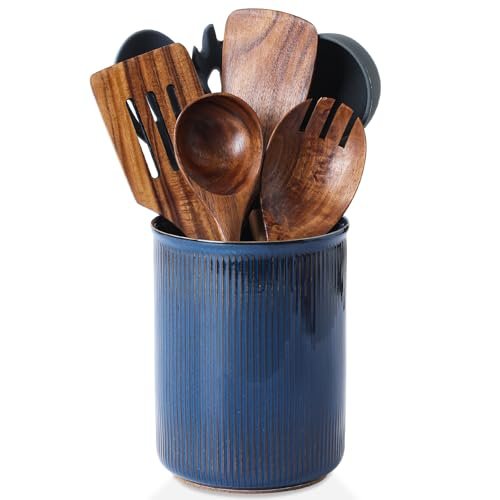 LoeJan Utensil Holder, Extra Large Utensil Crock, Ceramic...