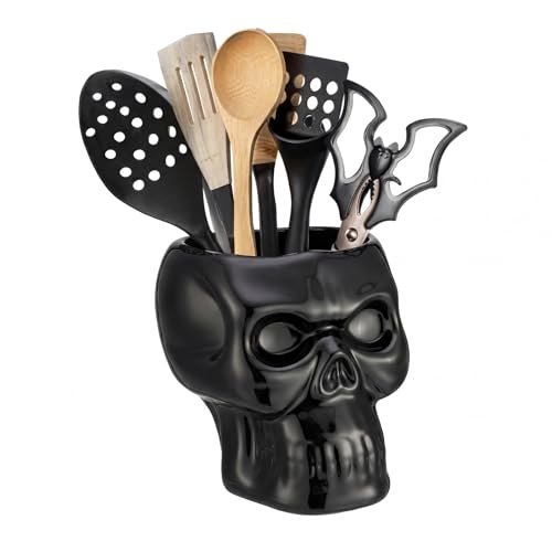 Yungyan Ceramic Skull Utensil Holder for Kitchen, Gothic...