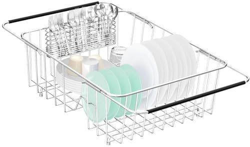 Fanbsy Large Dish Drainer Rack in Sink Expandable Stainless...