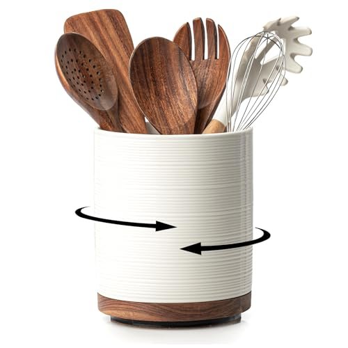 MIKIGEY Utensil Holder, 360° Rotating Extra Large Ceramic...