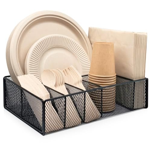 Dysanvica Metal Paper Plate Holder - Utensil Caddy Kitchen...