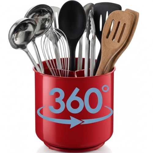 Extra Large Rotating Red Utensil Holder with weighted,...