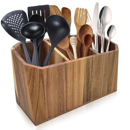 Large Kitchen Utensil Holder for Countertop – Acacia Wood...