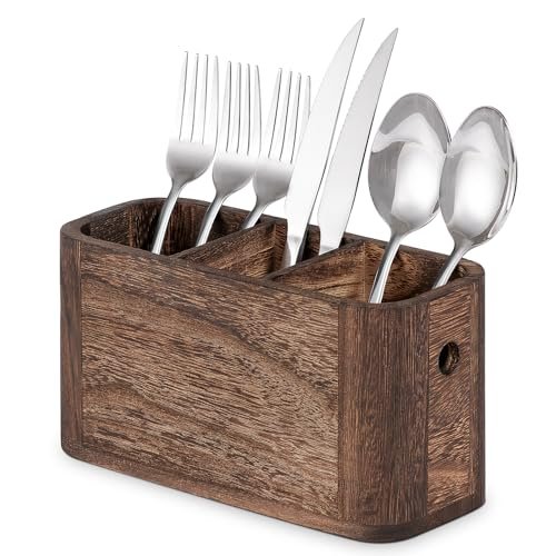 VIVIRBIEN Wooden Silverware Holder for Countertop, Kitchen...