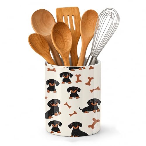 Axxitude Cute Dachshund Ceramic Kitchen Utensil Holder for...
