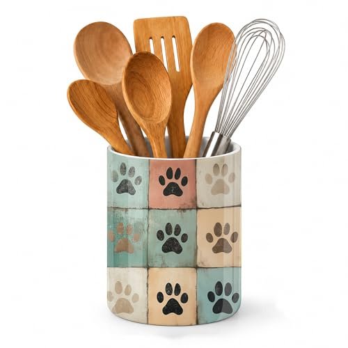Axxitude Cute Paw Print Utensil Holder for Kitchen Cooking...