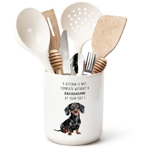 ChissNook Dachshund Ceramic Utensil Holder for Kitchen...