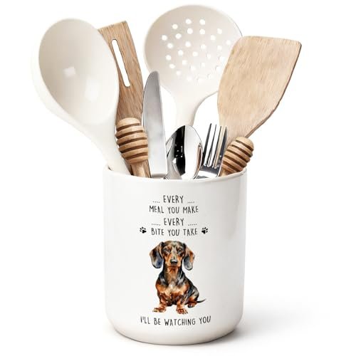 ChissNook Dachshund Gifts Ceramic Utensil Holder for...