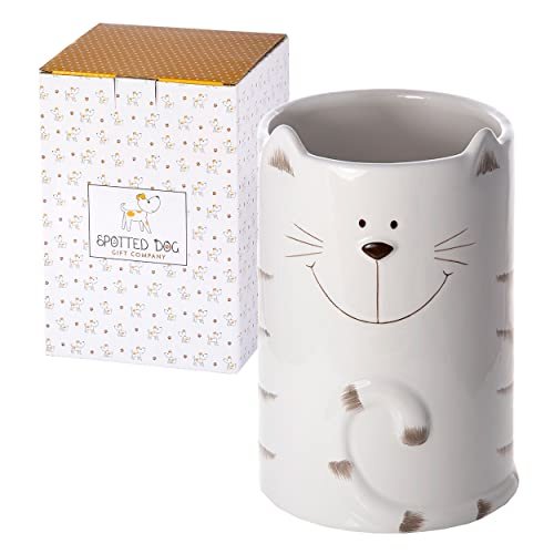 SPOTTED DOG GIFT COMPANY Cat Utensil Holder, Ceramic Crock