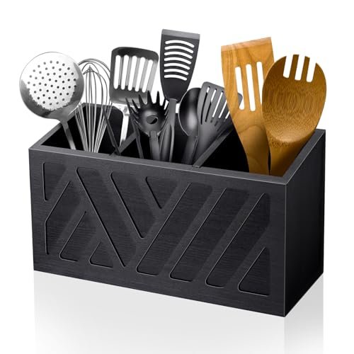 MINCORD Utensil Holder Caddy with 3 Compartments, Wooden...