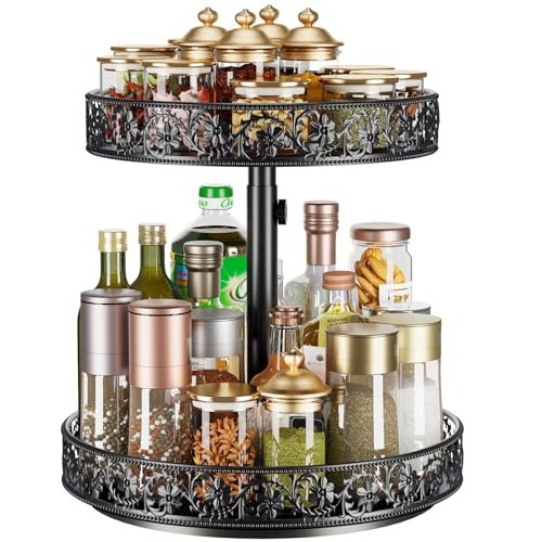 Two Tier Lazy Susan Organizer Turntable Height Adjustable...