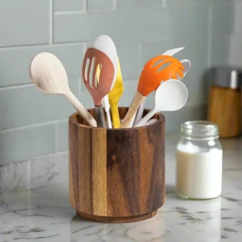 Acacia Wood Rotating Utensil Holder, Lazy Susan Kitchen...