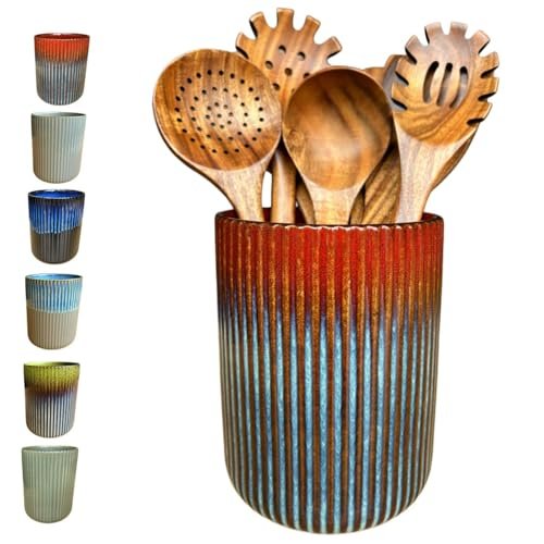 Rhobtyne Large Stoneware Kitchen Utensil Holder for Kitchen...