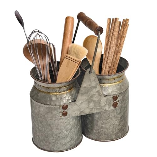 UPPER DECOR Set of 2 Rustic Galvanized Utensil Holders